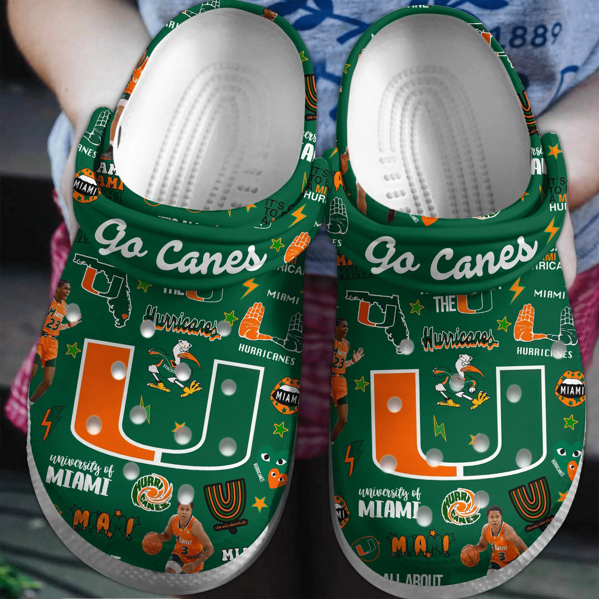 Miami Hurricanes NCAA Sport Crocs Crocband Clogs Shoes Comfortable For Men Women and Kids