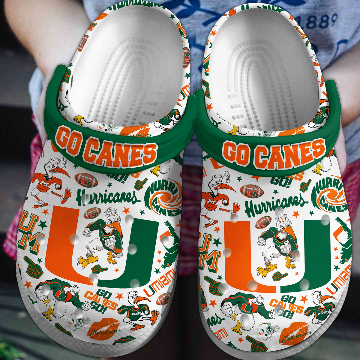 Miami Hurricanes NCAA Sport Crocs Crocband Clogs Shoes Comfortable For Men Women and Kids