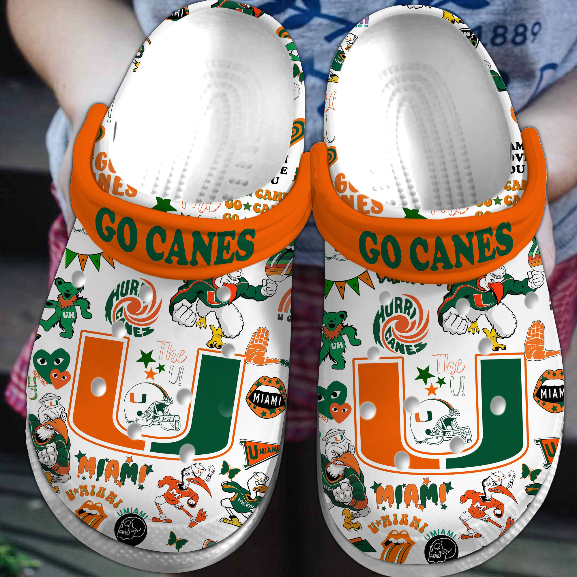 Miami Hurricanes NCAA Sport Crocs Crocband Clogs Shoes Comfortable For Men Women and Kids