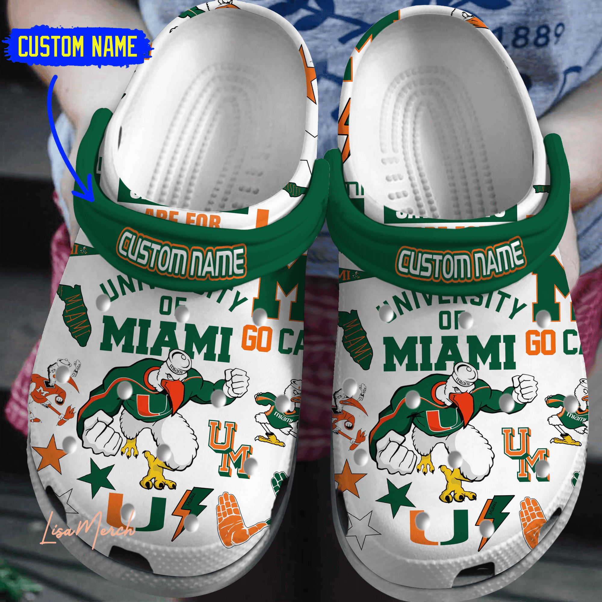 Miami Hurricanes NCAA Sport Crocs Crocband Clogs Shoes Comfortable For Men Women and Kids