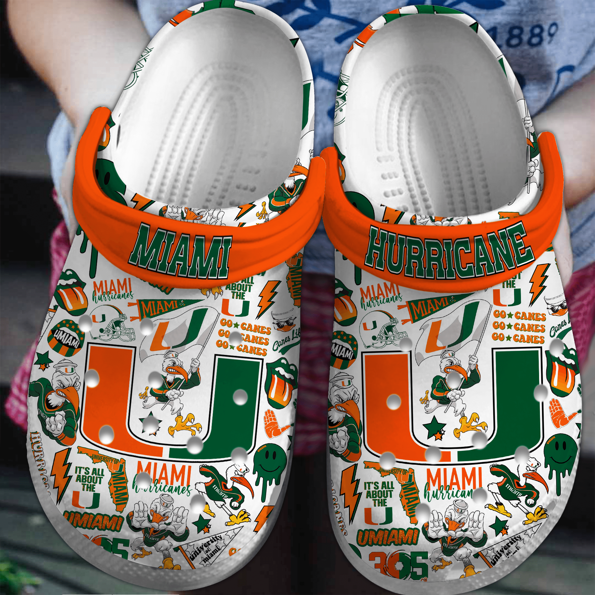 Miami Hurricanes NCAA Sport Crocs Crocband Clogs Shoes Comfortable For Men Women and Kids