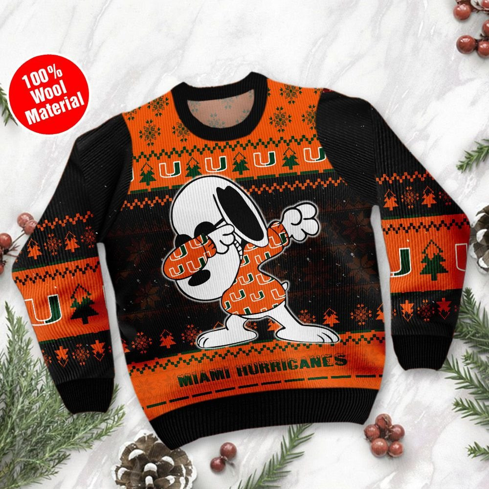 Miami Hurricanes Snoopy Dabbing Holiday Party Ugly Christmas Sweater Adult 3D Funny Matching for family - Image 2