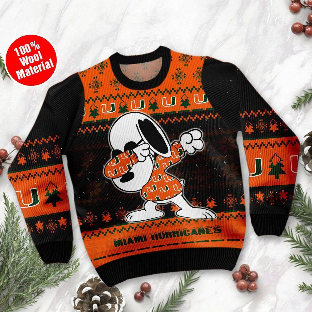 Miami Hurricanes Snoopy Dabbing Ugly Christmas Sweater Adult 3D Funny Matching for family - Image 2