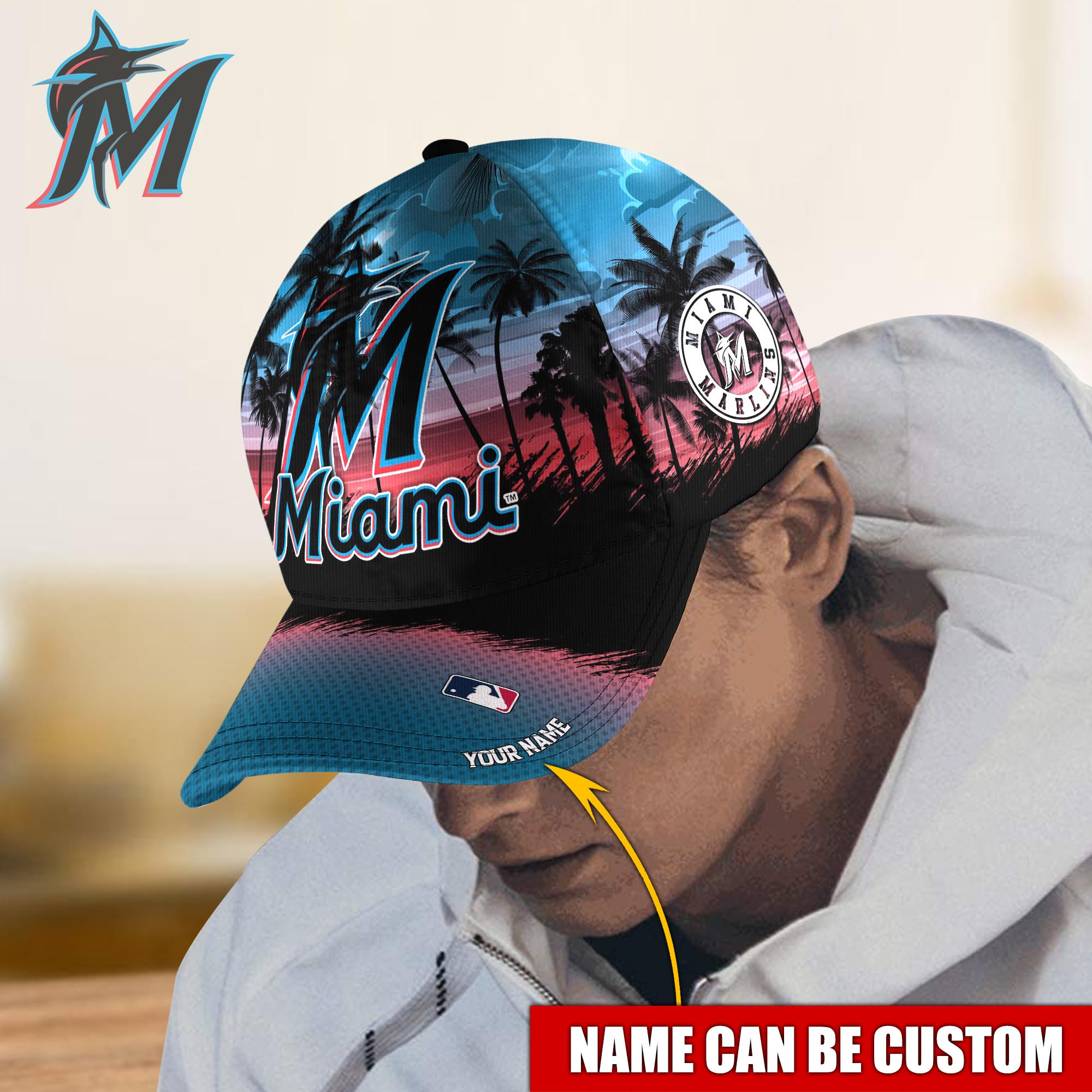 Miami Marlins Custom Name Classic, Baseball Caps Trucker Hats Custom Hats Gifts For Men & Women
