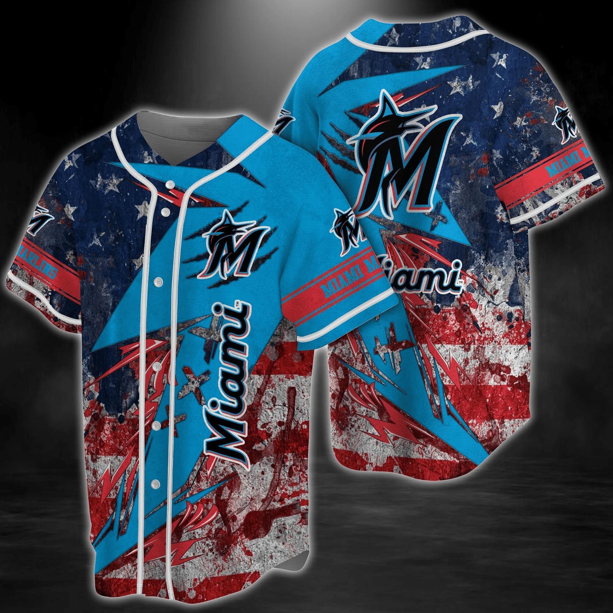 Miami Marlins Mlb Baseball Jersey Shirt Us Flag