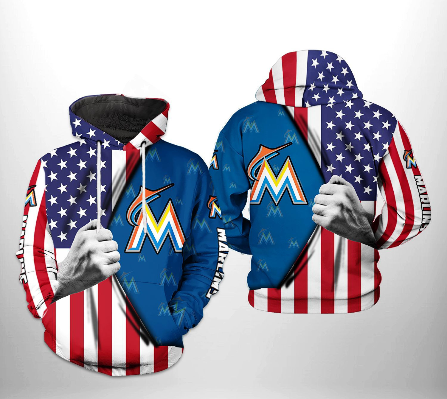 Miami Marlins MLB US Flag 3D All Over Print Hoodie, Zip Hoodie