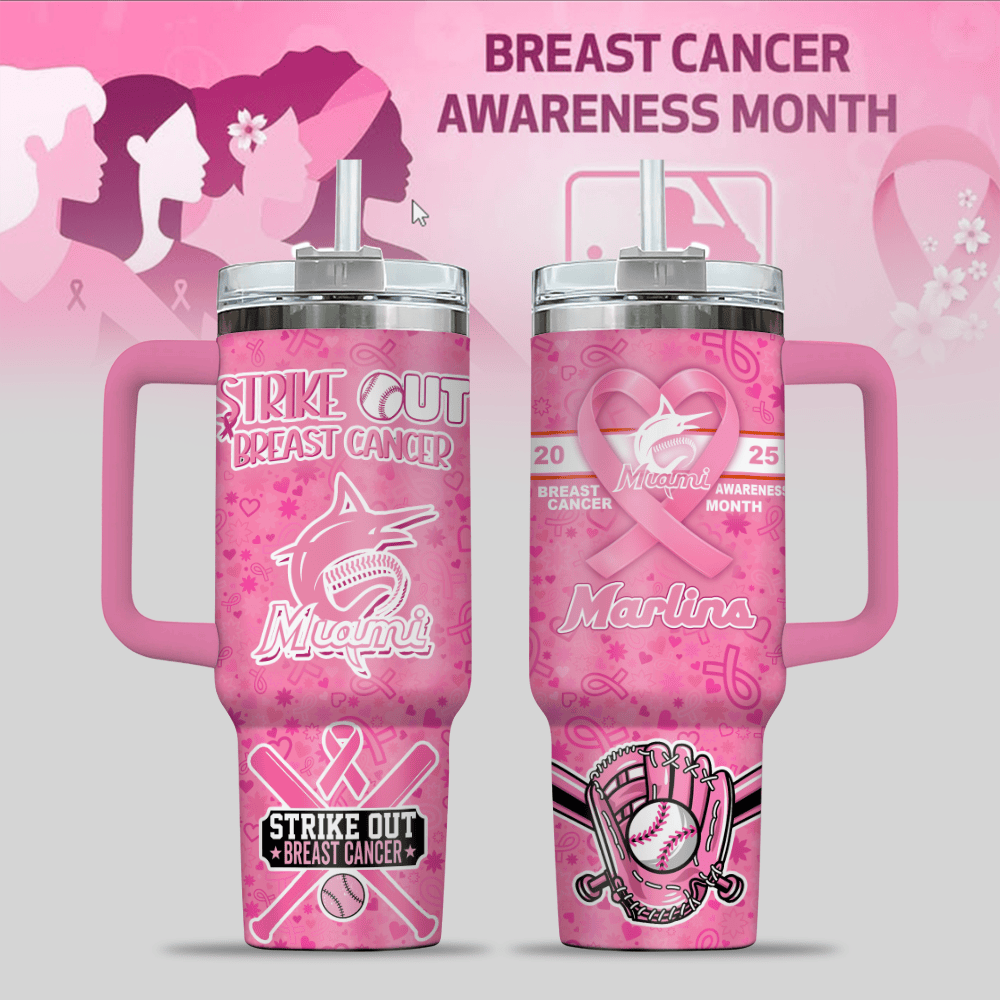 Miami Marlins MLB x Breast Cancer Awareness Custom Stanley Cup 40 oz 30 oz Tumbler With HandleTVC2301125