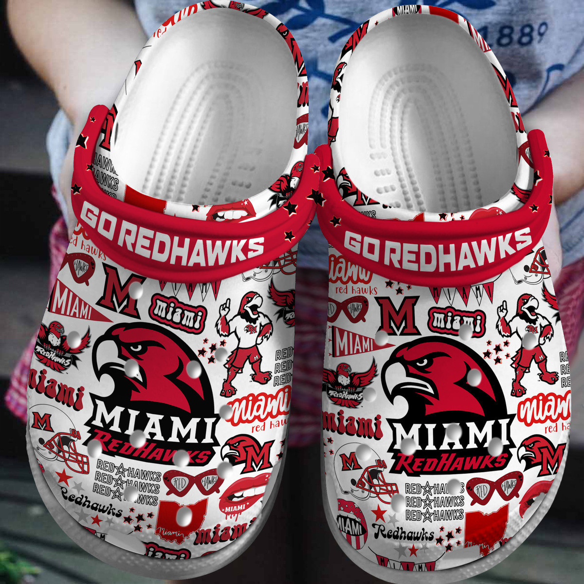 Miami Red Hawks NCAA Sport Crocs Crocband Clogs Shoes Comfortable For Men Women and Kids