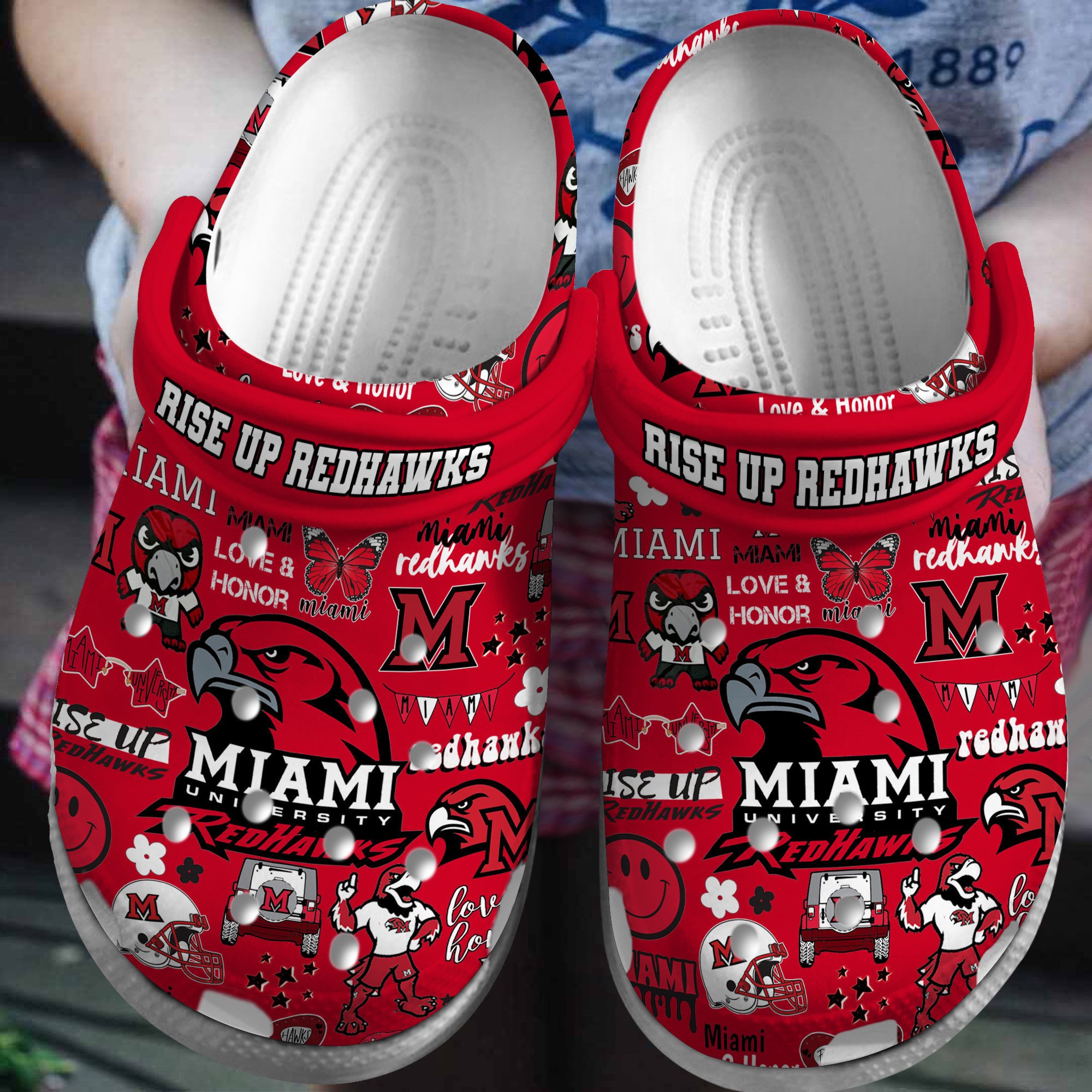 Miami Red Hawks NCAA Sport Crocs Crocband Clogs Shoes Comfortable For Men Women and Kids