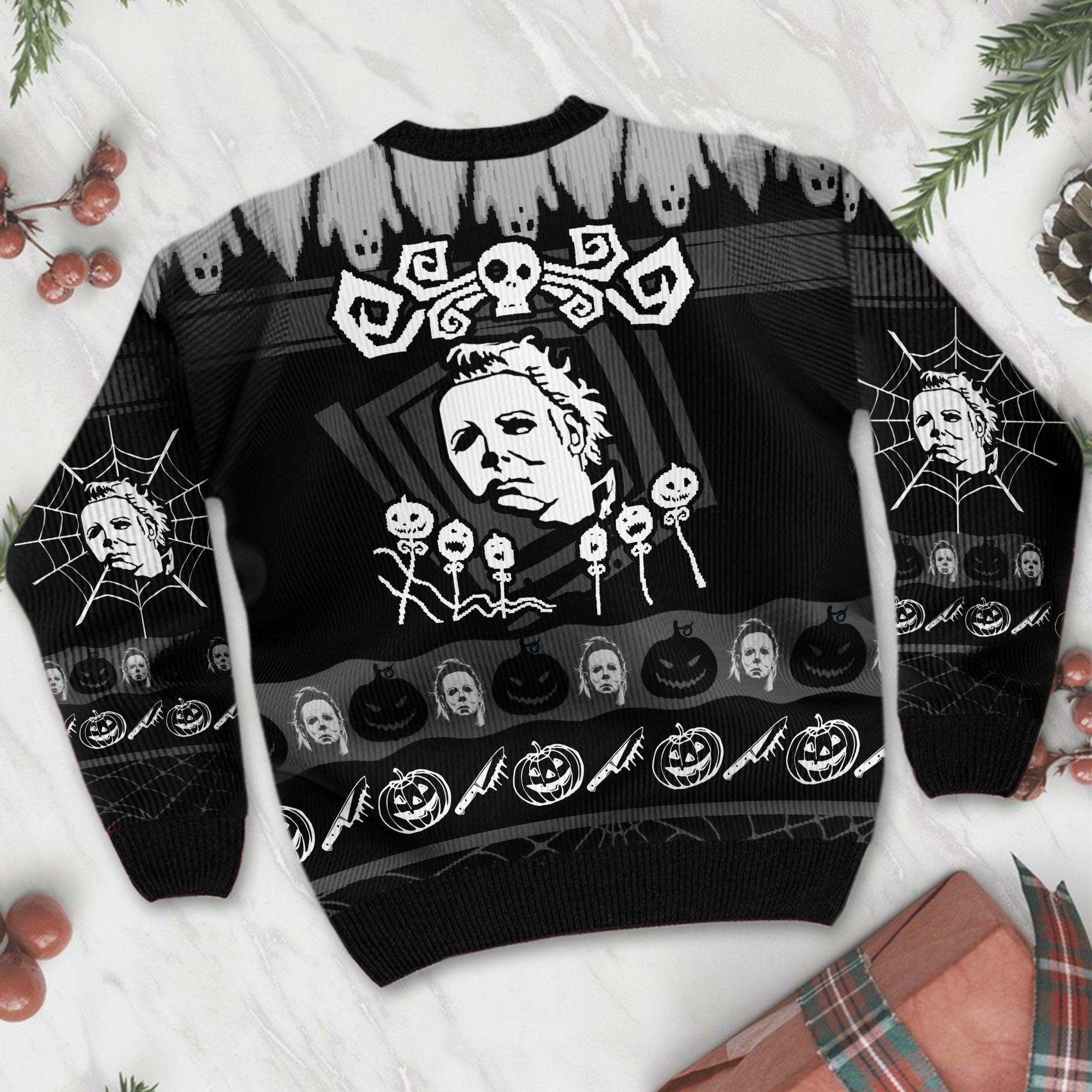 Michael Myers Halloween Black For Scary Movies Fans Ugly Christmas Sweater Adult 3D Funny Matching for family - Image 3