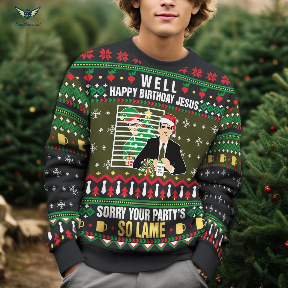 Michael Scott Well Happy Birthday Jesus Ugly Christmas Sweater, Michael Scott The Office - Image 3
