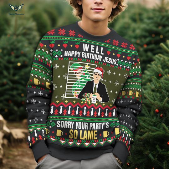 Michael Scott Well Happy Birthday Jesus Ugly Christmas Sweater, Michael Scott The Office - Image 7