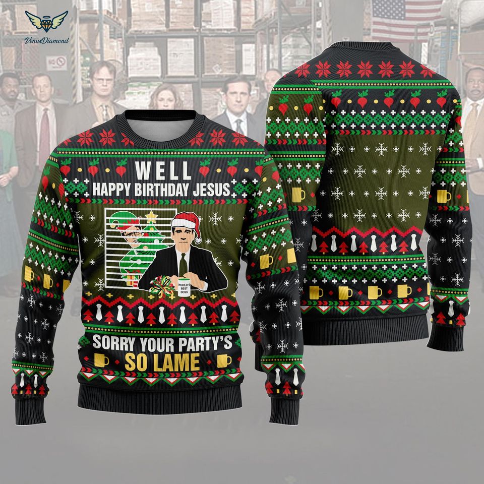 Michael Scott Well Happy Birthday Jesus Ugly Christmas Sweater, Michael Scott The Office - Image 2