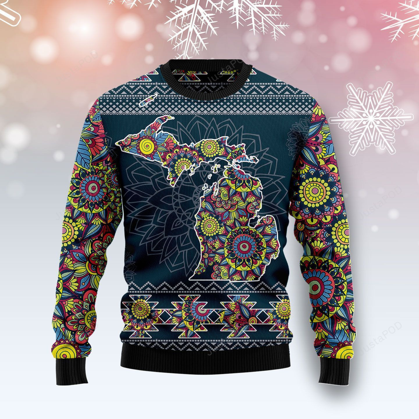 Michigan Blue Mandala Christmas Ugly Christmas Sweater Adult 3D Funny Matching for family