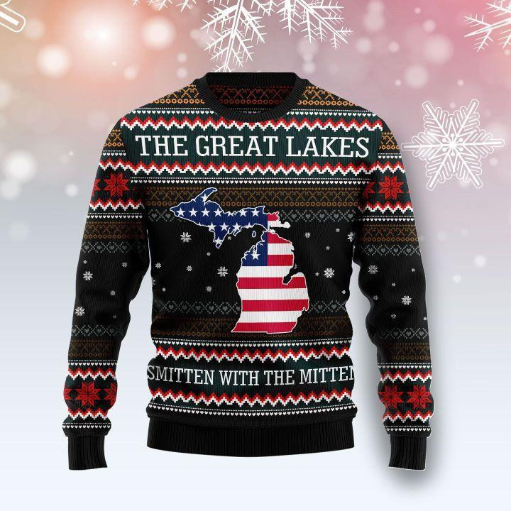 Michigan Smitten With The Mitten Ugly Christmas Sweater Adult 3D Funny Matching for family