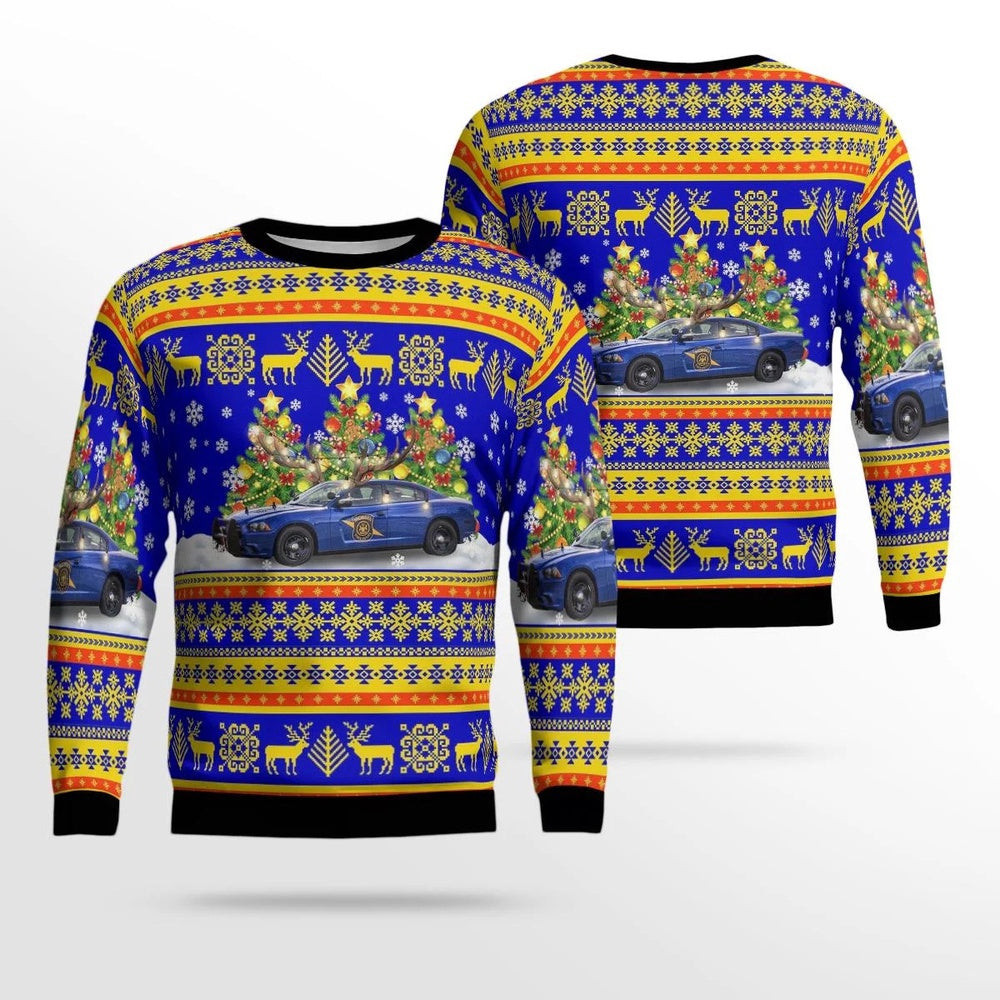 Michigan State Police Dodge Charger AOP Ugly Sweater Christmas Unisex Sweaters Gift For Christmas