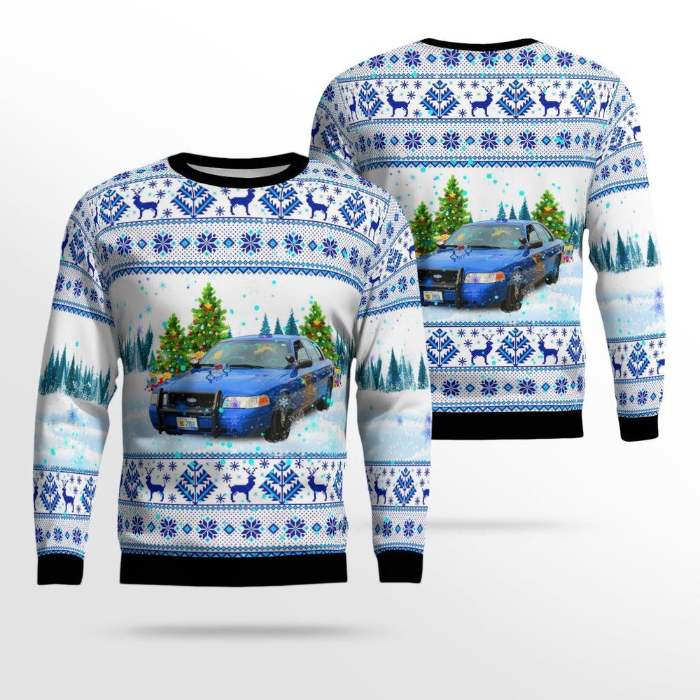 Michigan State Police Ford Crown Victoria AOP Ugly Sweater Christmas Unisex Sweaters Gift For Christmas