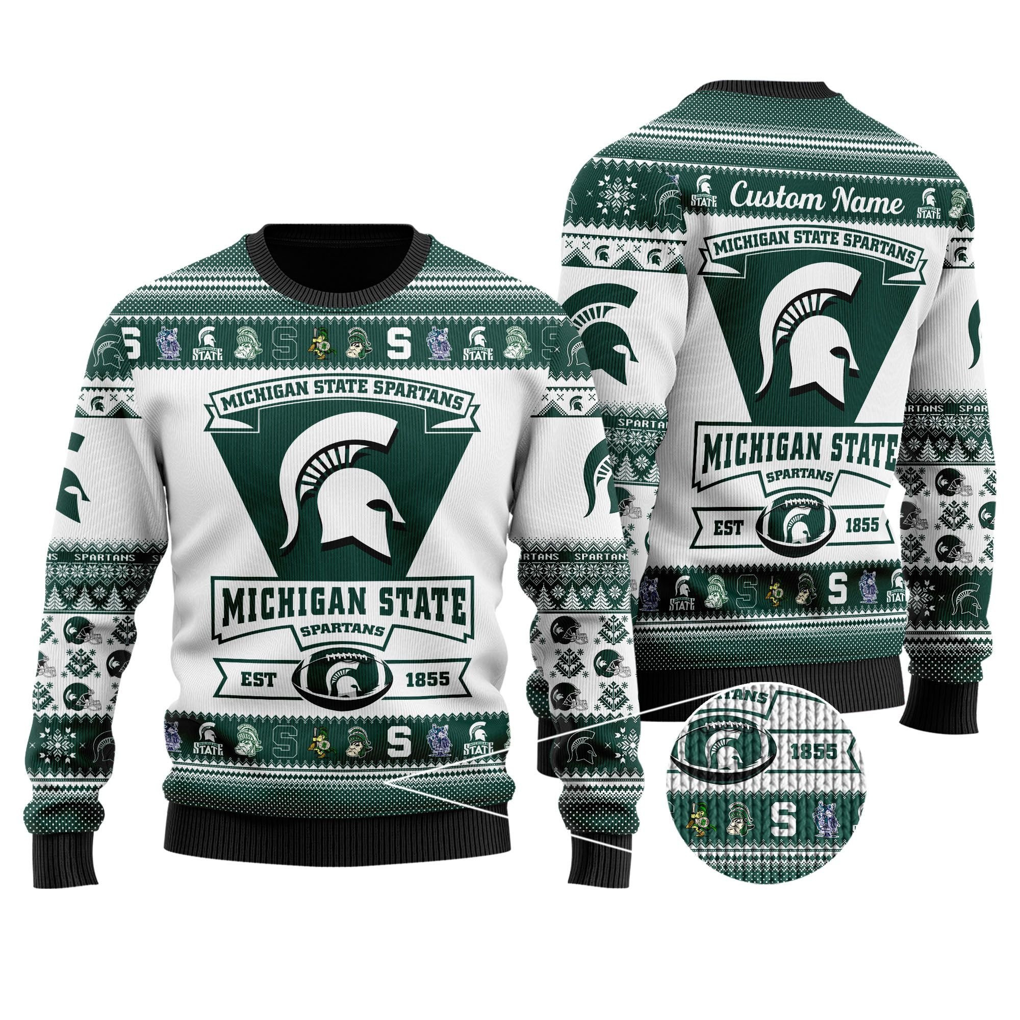 Michigan State Spartans Football Team Logo Personalized Ugly Christmas Sweater Adult 3D Funny Matching for family