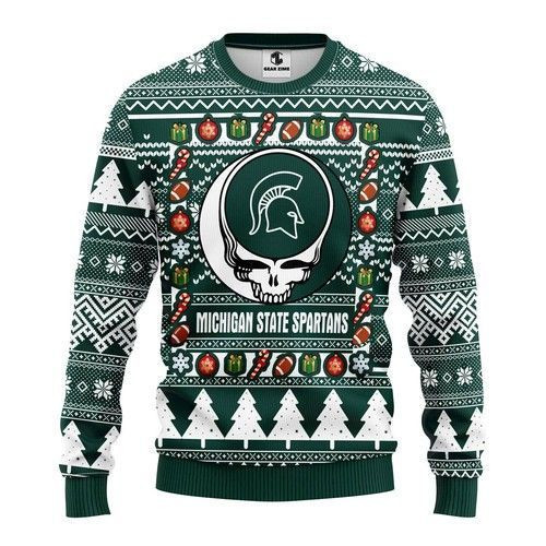 Michigan State Spartans Grateful Dead Ugly Christmas Sweater Adult 3D Funny Matching for family