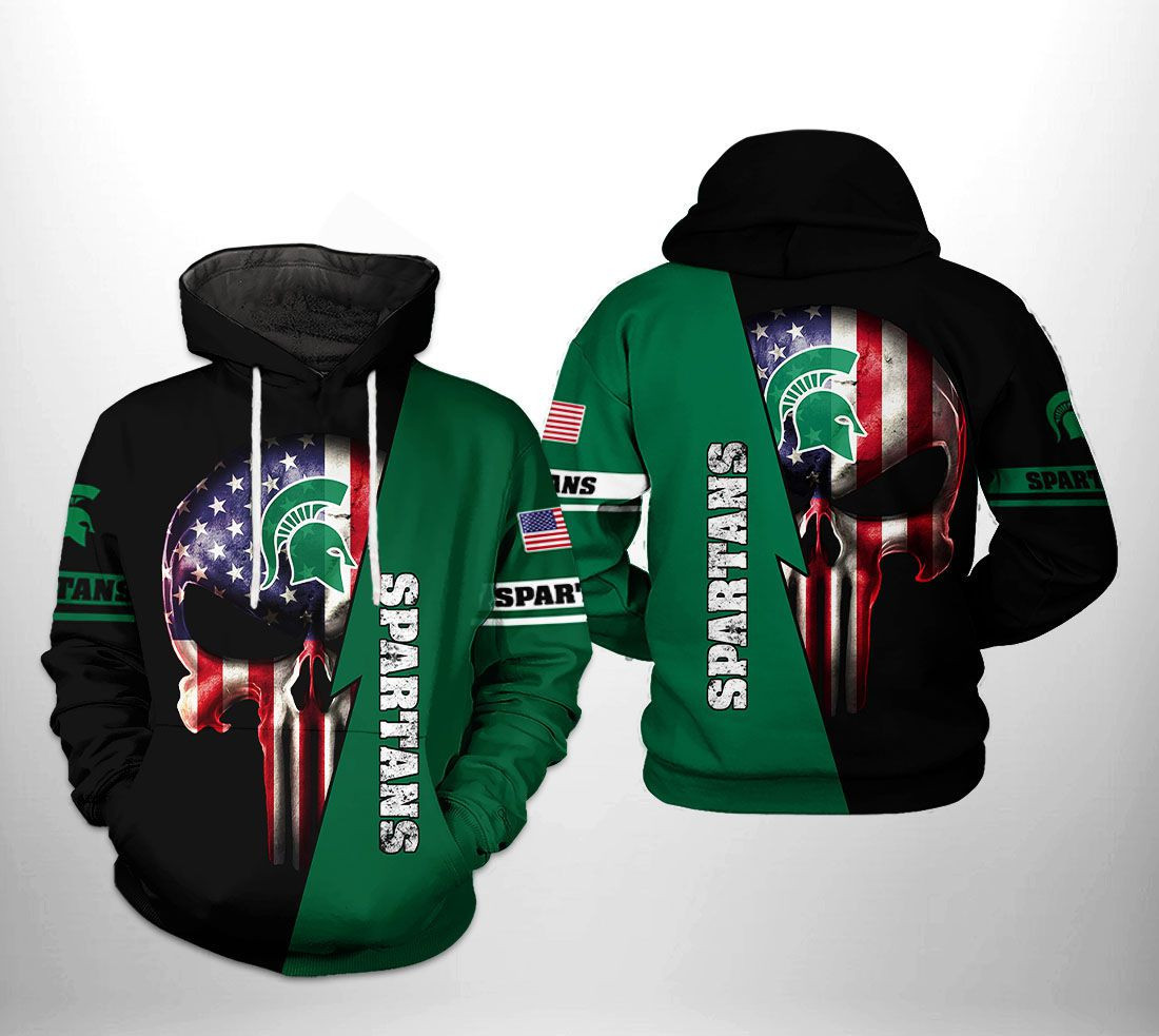 Michigan State Spartans NCAA US Flag Skull 3D All Over Print Hoodie, Zip Hoodie