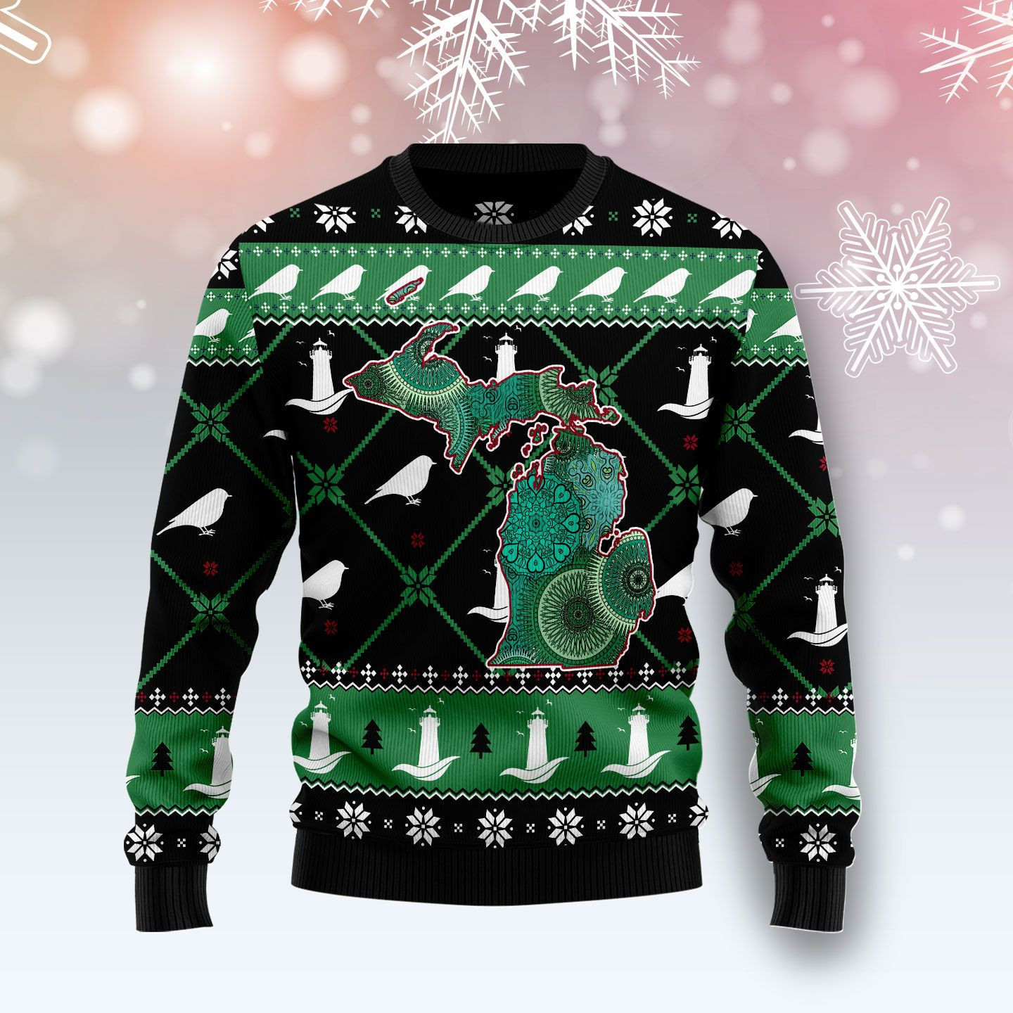 Michigan USA Symbols Pattern Ugly Christmas Sweater Adult 3D Funny Matching for family