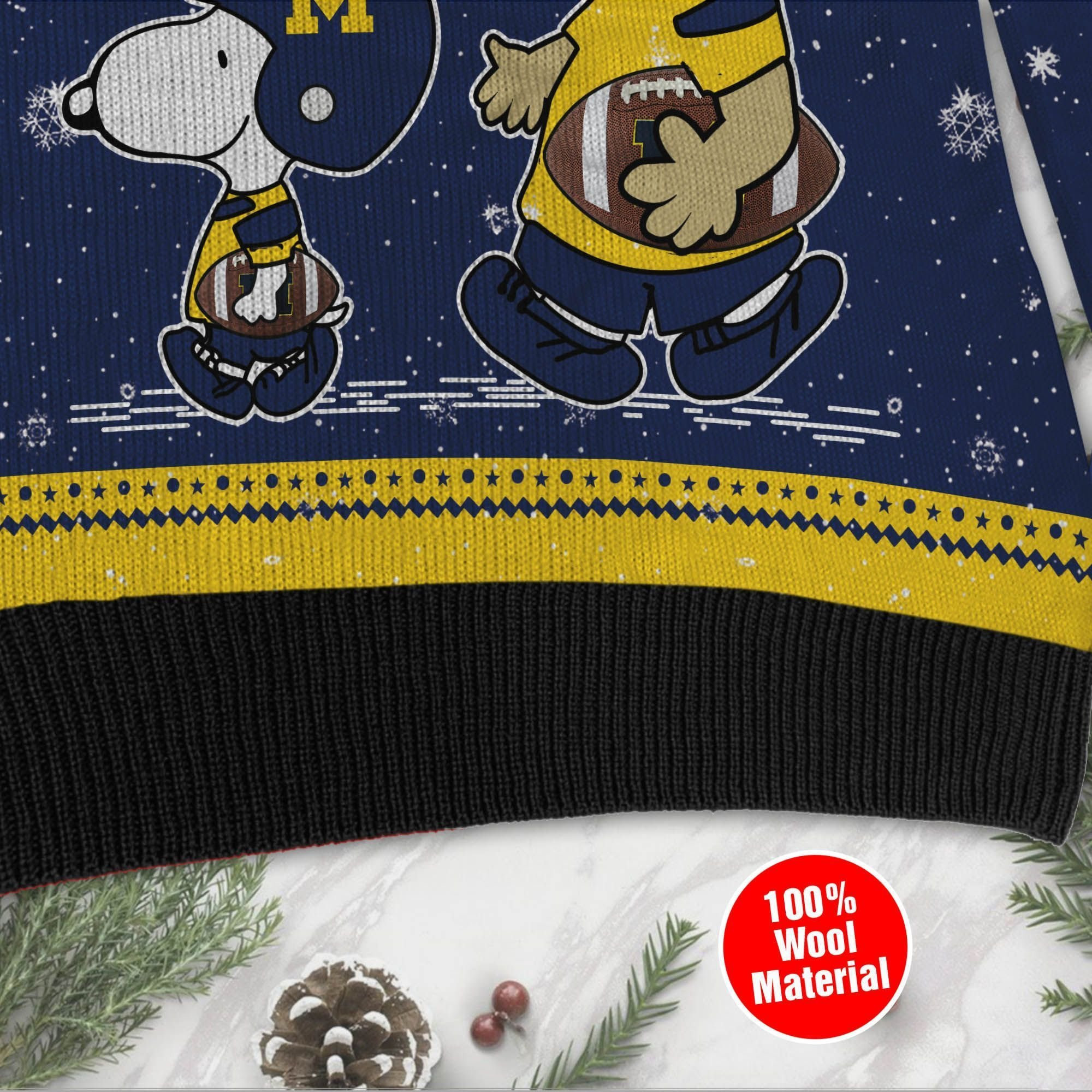Michigan Wolverines Charlie Brown Snoopy Wear Football Jersey Ugly Christmas Sweater Adult 3D Funny Matching for family - Image 4
