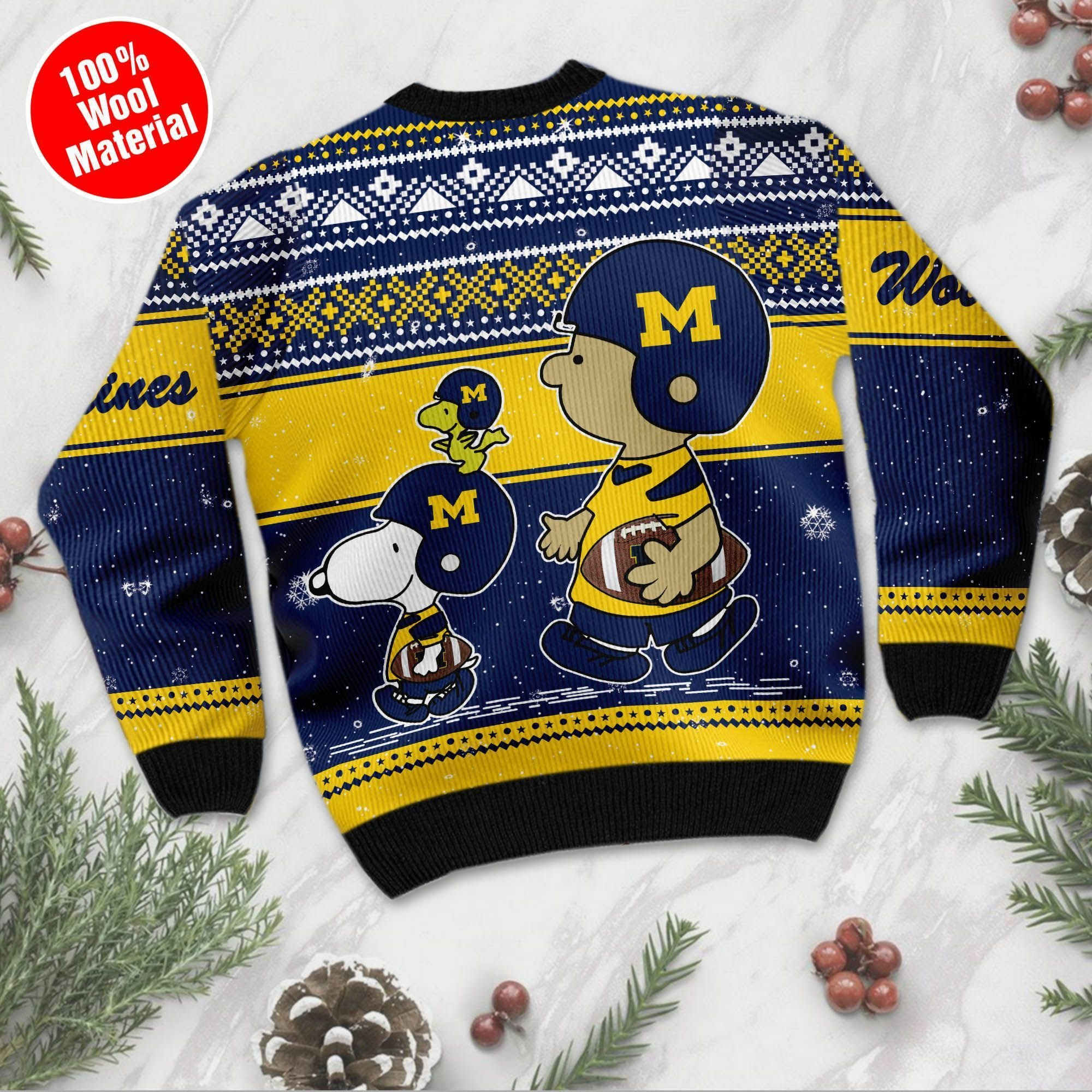 Michigan Wolverines Charlie Brown Snoopy Wear Football Jersey Ugly Christmas Sweater Adult 3D Funny Matching for family - Image 2