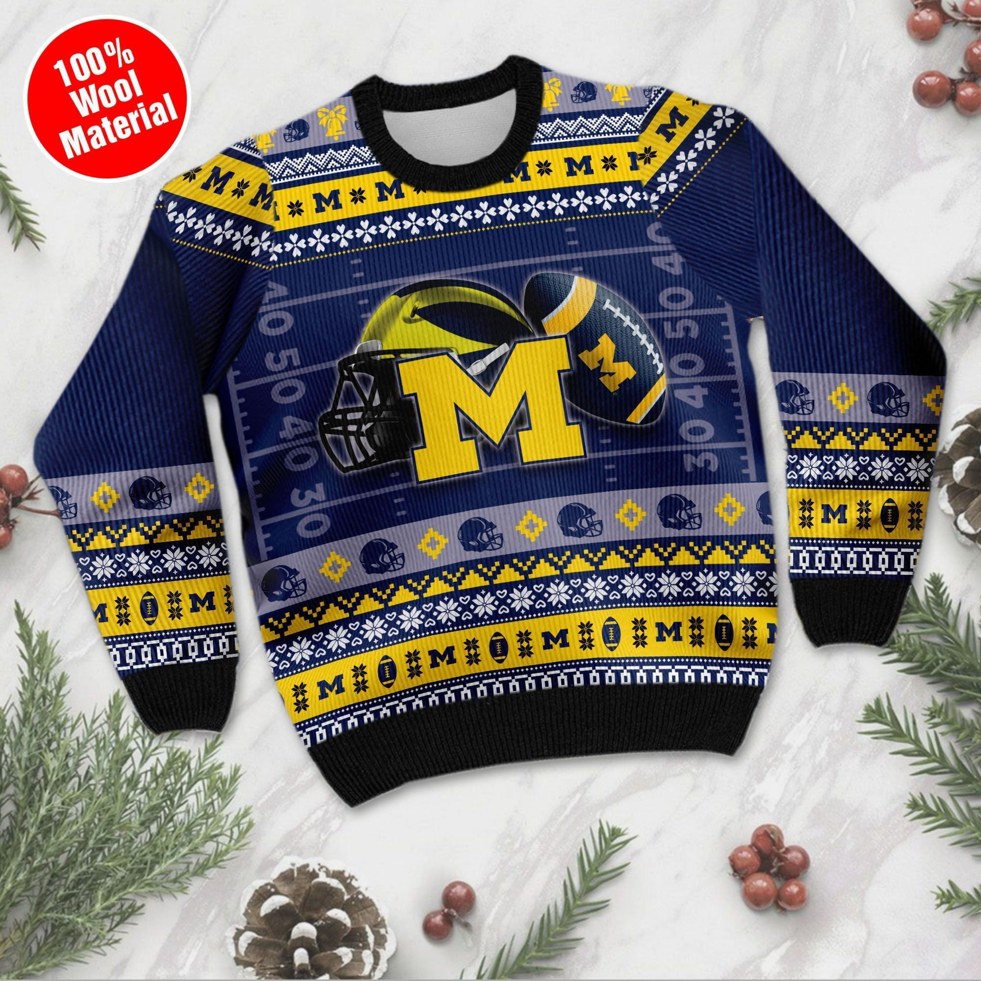 Michigan Wolverines Custom Name & Number Personalized Ugly Christmas Sweater Adult 3D Funny Matching for family - Image 2