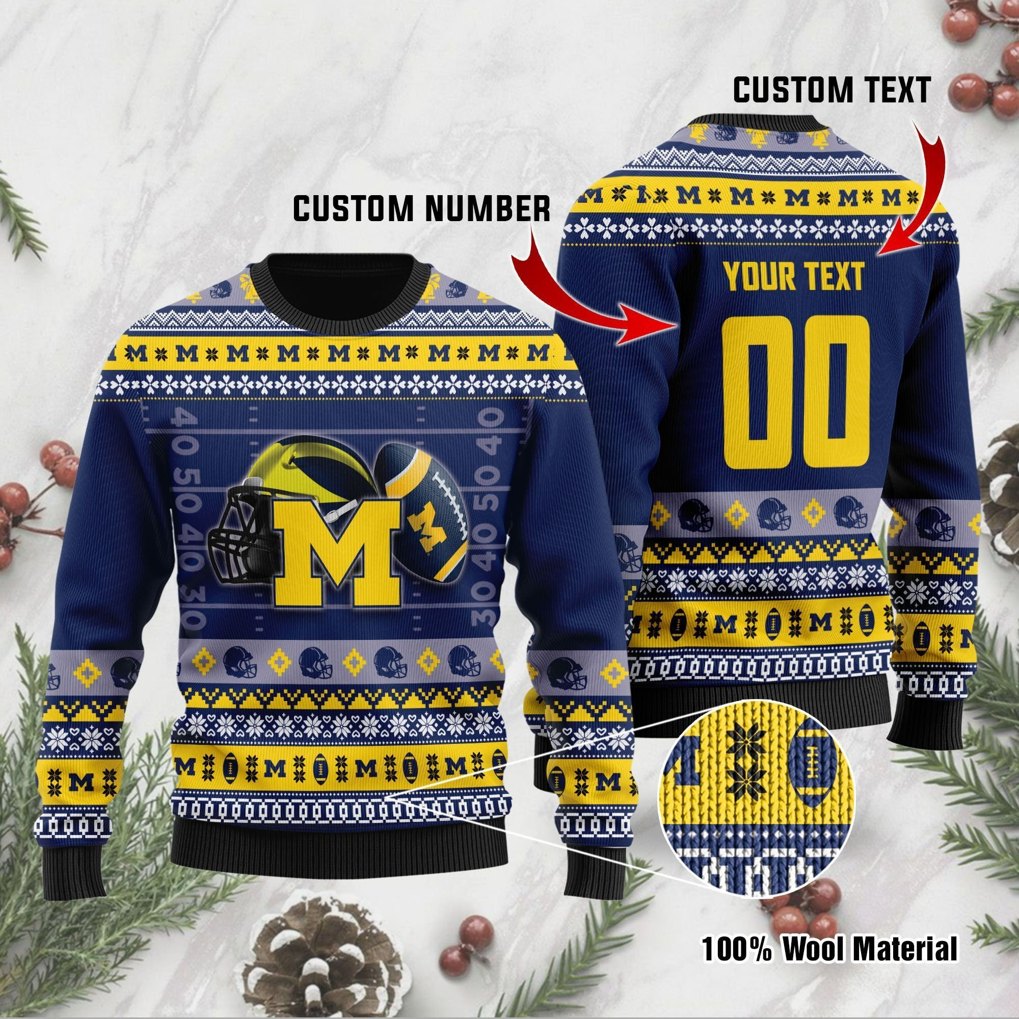 Michigan Wolverines Custom Name & Number Personalized Ugly Christmas Sweater Adult 3D Funny Matching for family