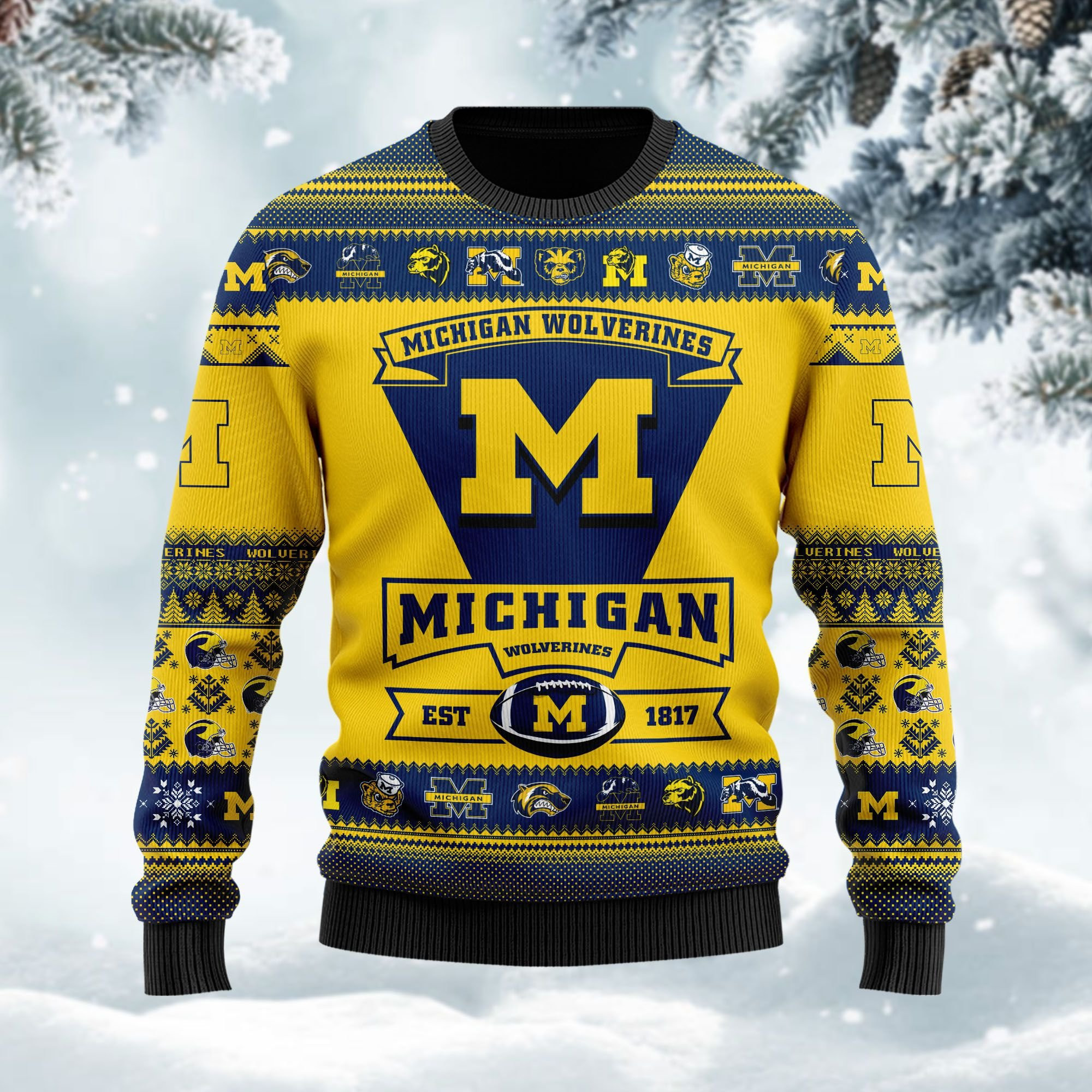 Michigan Wolverines Football Team Logo Custom Name Personalized Ugly Christmas Sweater Adult 3D Funny Matching for family - Image 3