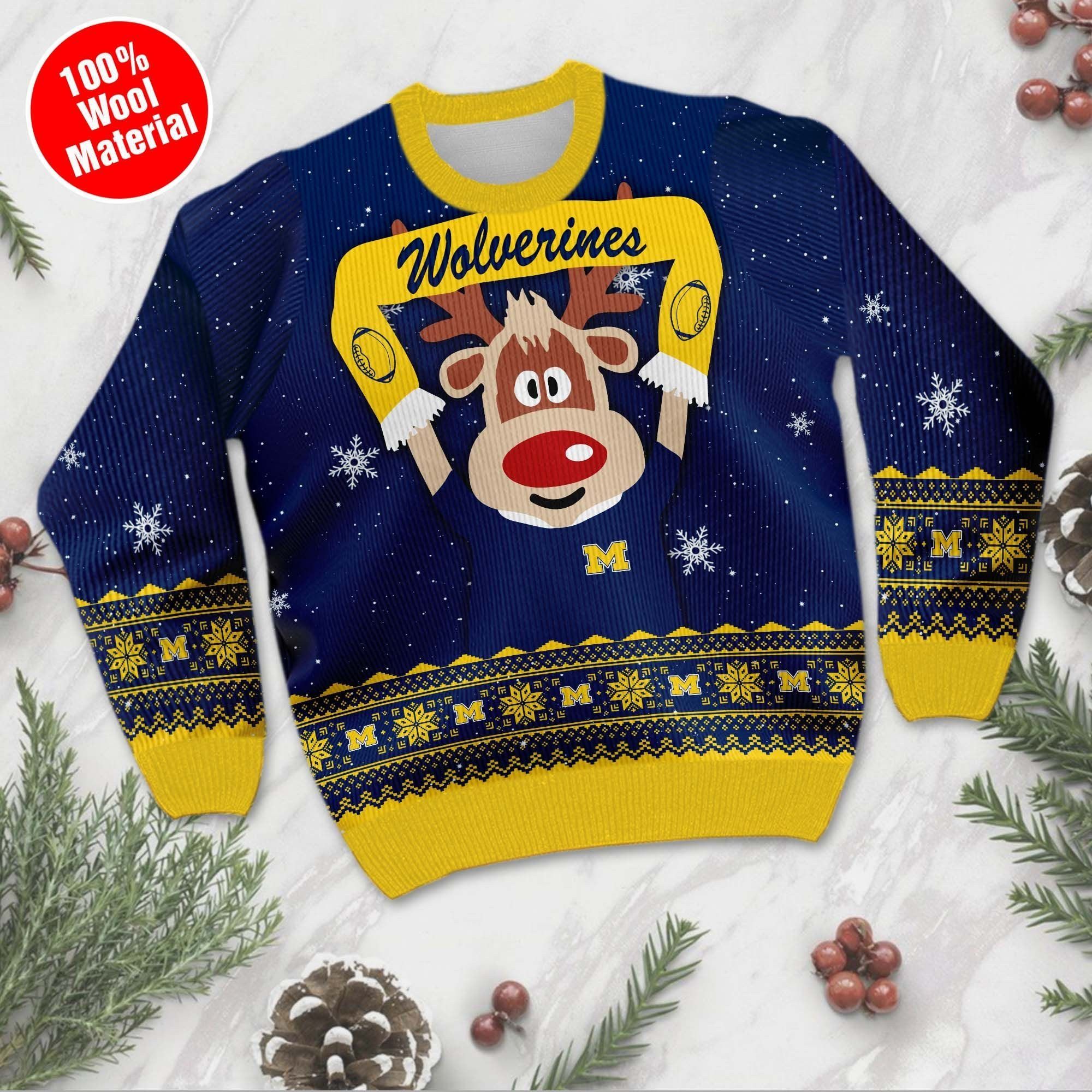 Michigan Wolverines Funny Ugly Christmas Sweater Adult 3D Funny Matching for family - Image 2