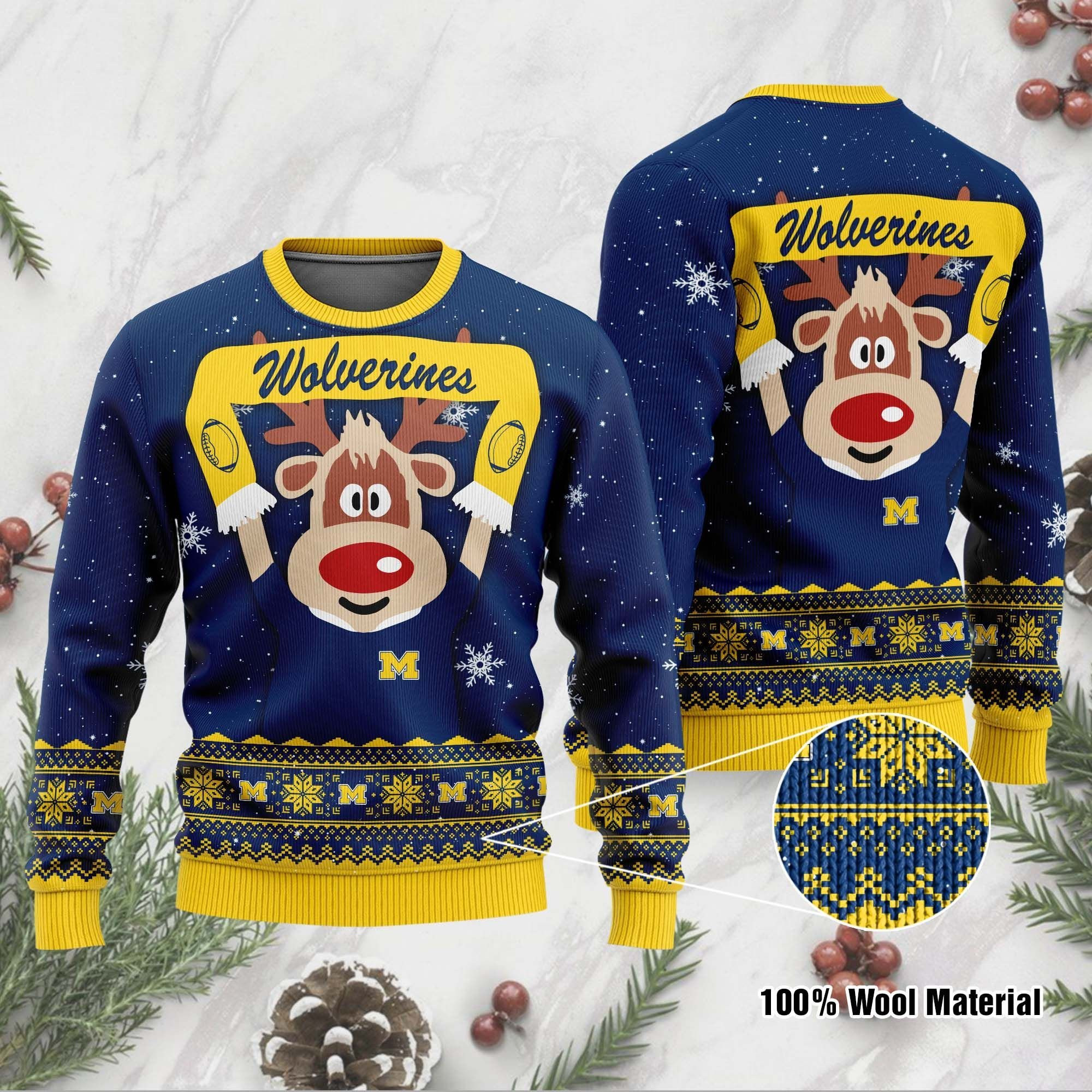 Michigan Wolverines Funny Ugly Christmas Sweater Adult 3D Funny Matching for family