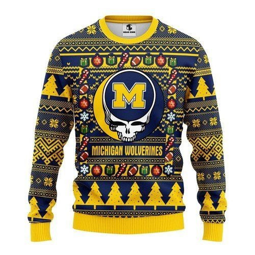 Michigan Wolverines Grateful Dead Ugly Christmas Sweater Adult 3D Funny Matching for family