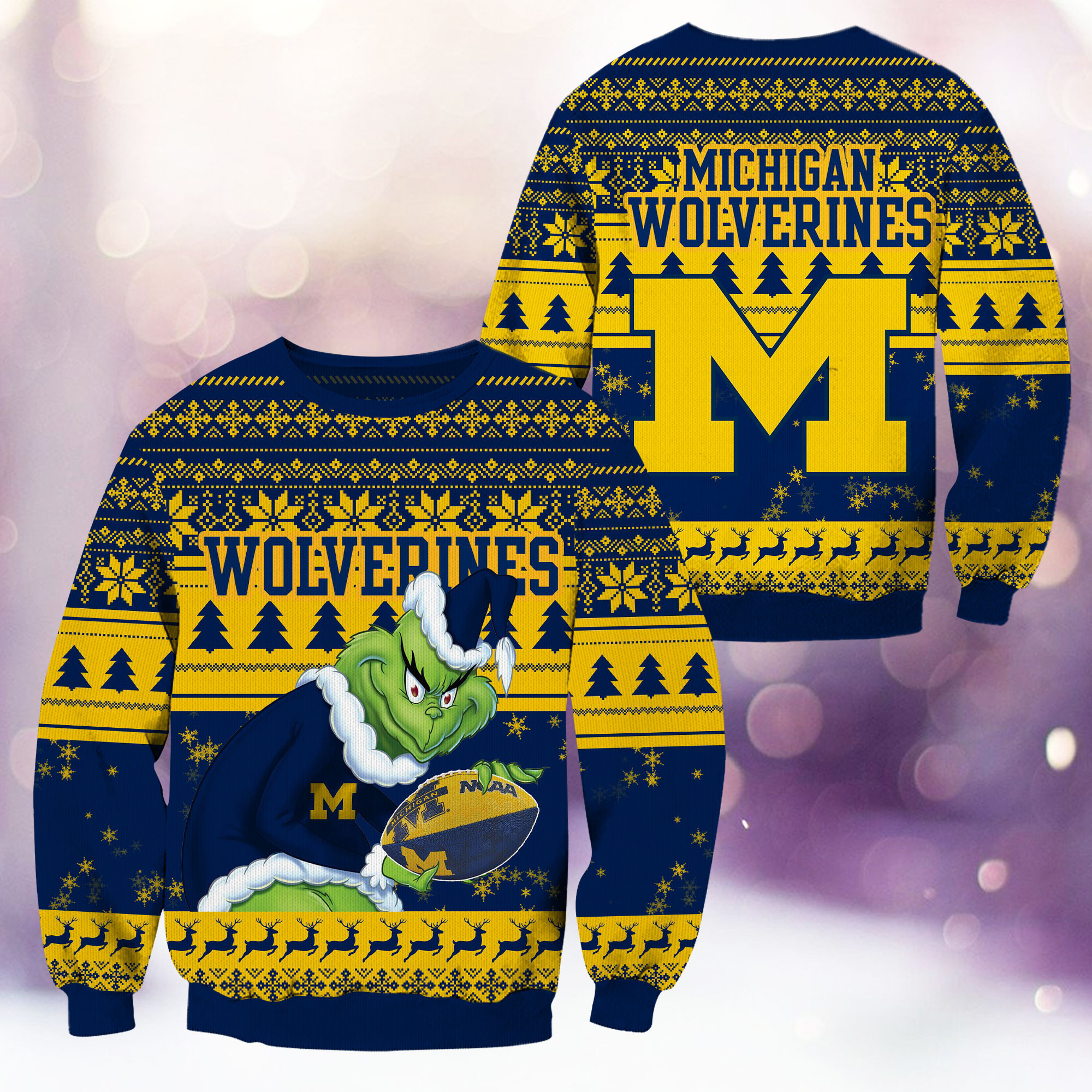 Michigan Wolverines Grinch Ugly Christmas Sweater Adult 3D Funny Matching for family