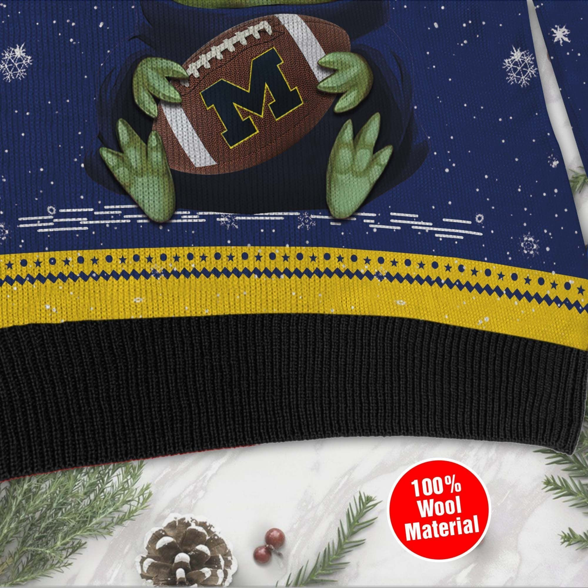 Michigan Wolverines Grogu Baby Yoda Hug Logo Ugly Christmas Sweater Adult 3D Funny Matching for family - Image 4