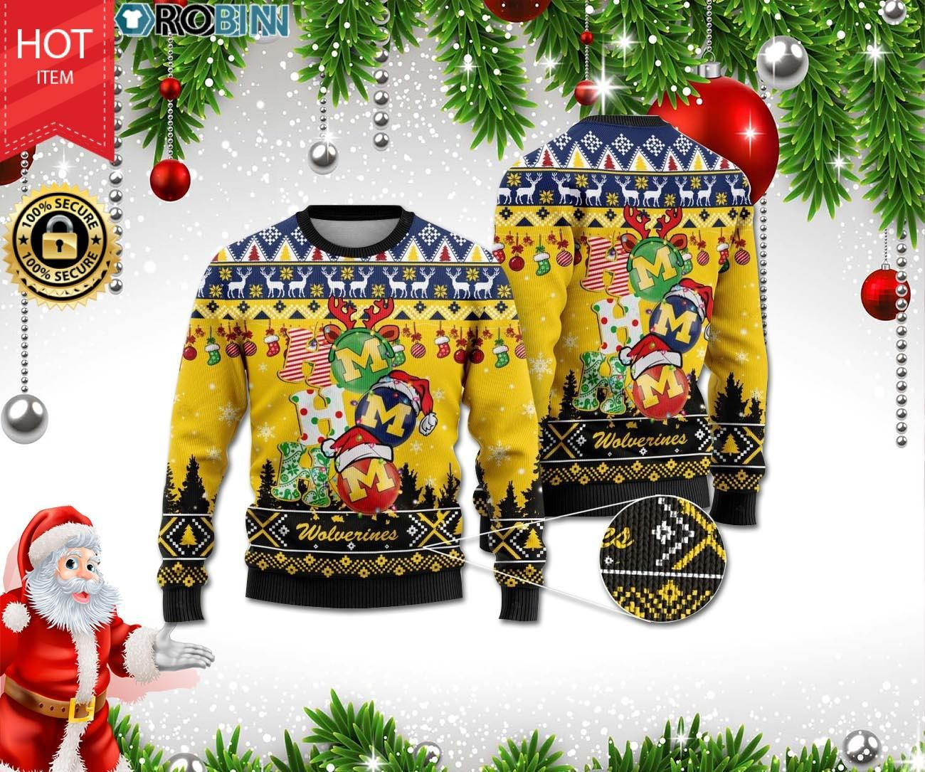 Michigan Wolverines Ho Ho Ho 3D Print Ugly Christmas Sweater Adult 3D Funny Matching for family