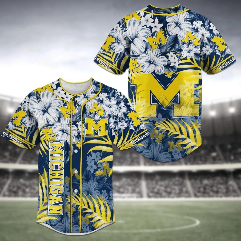 Michigan Wolverines Ncaa Baseball Jersey Shirt Flower