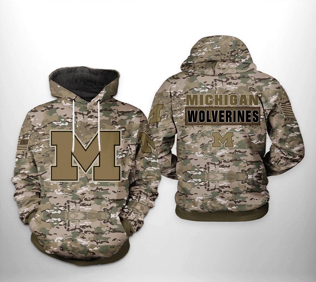 Michigan Wolverines NCAA Camo Veteran 3D All Over Print Hoodie, Zip Hoodie