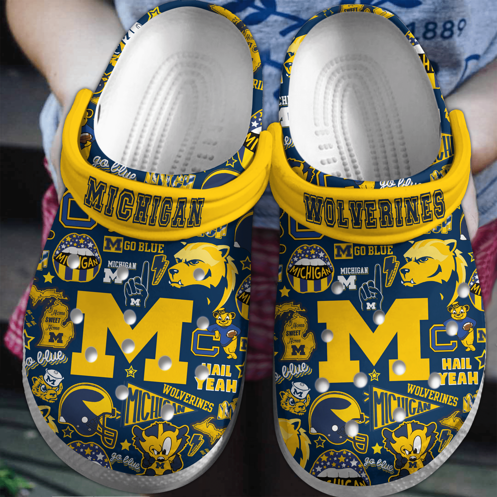 Michigan Wolverines NCAA Sport Crocs Crocband Clogs Shoes Comfortable For Men Women and Kids