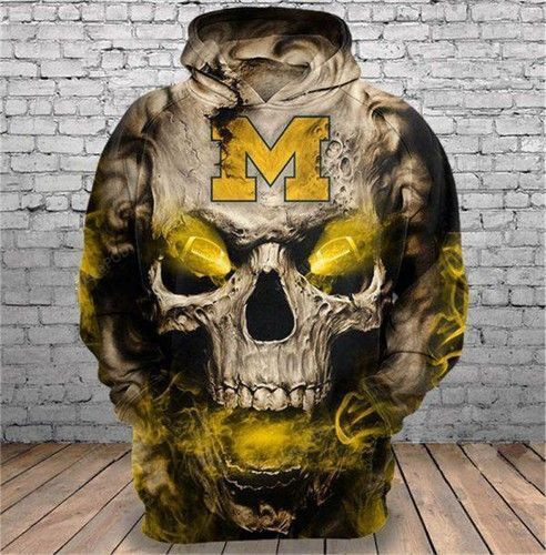 Michigan Wolverines Skull Michigan Wolverines 3D All Over Print Hoodie, Zip Hoodie