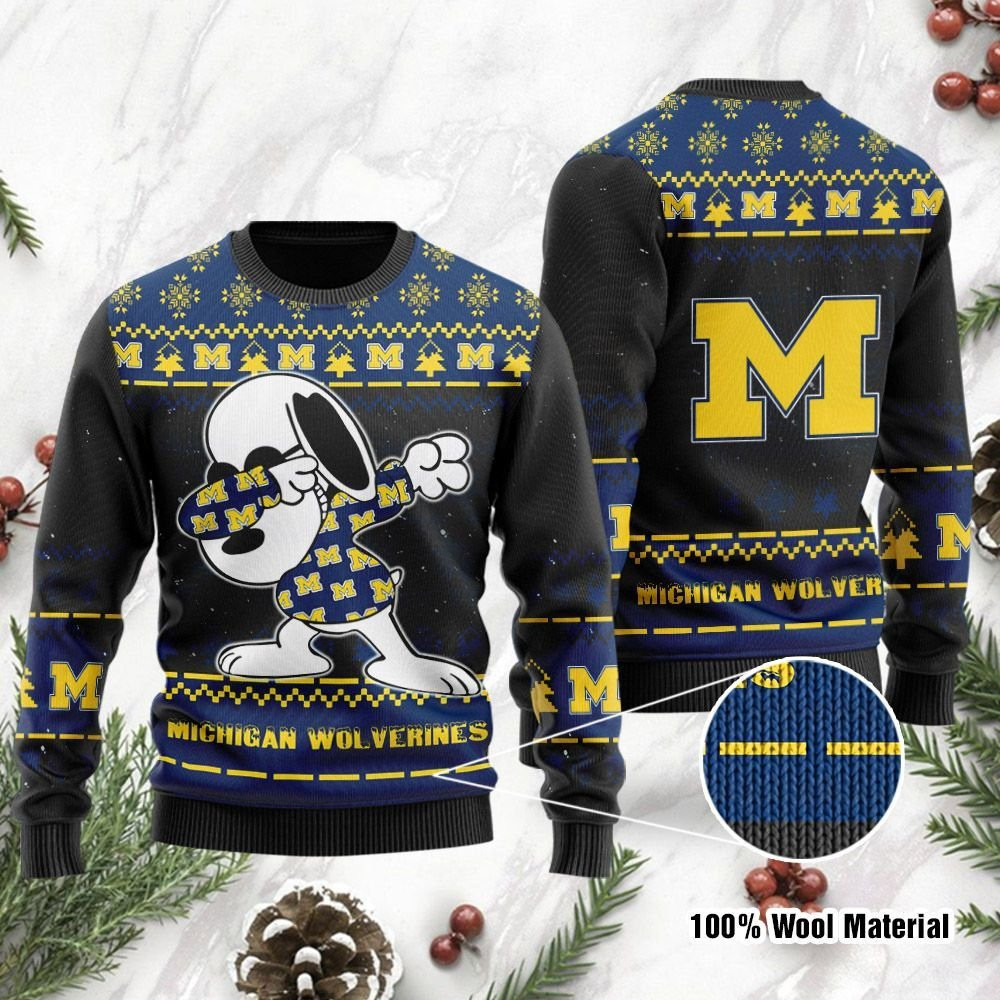 Michigan Wolverines Snoopy Dabbing Holiday Party Ugly Christmas Sweater Adult 3D Funny Matching for family
