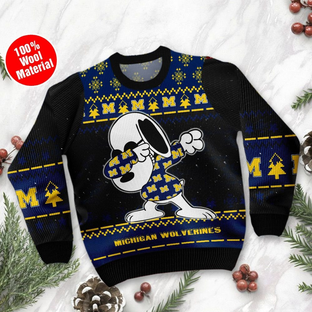 Michigan Wolverines Snoopy Dabbing Holiday Party Ugly Christmas Sweater Adult 3D Funny Matching for family - Image 2