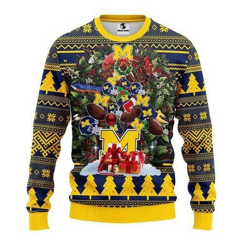 Michigan Wolverines Tree For Unisex Ugly Christmas Sweater Adult 3D Funny Matching for family