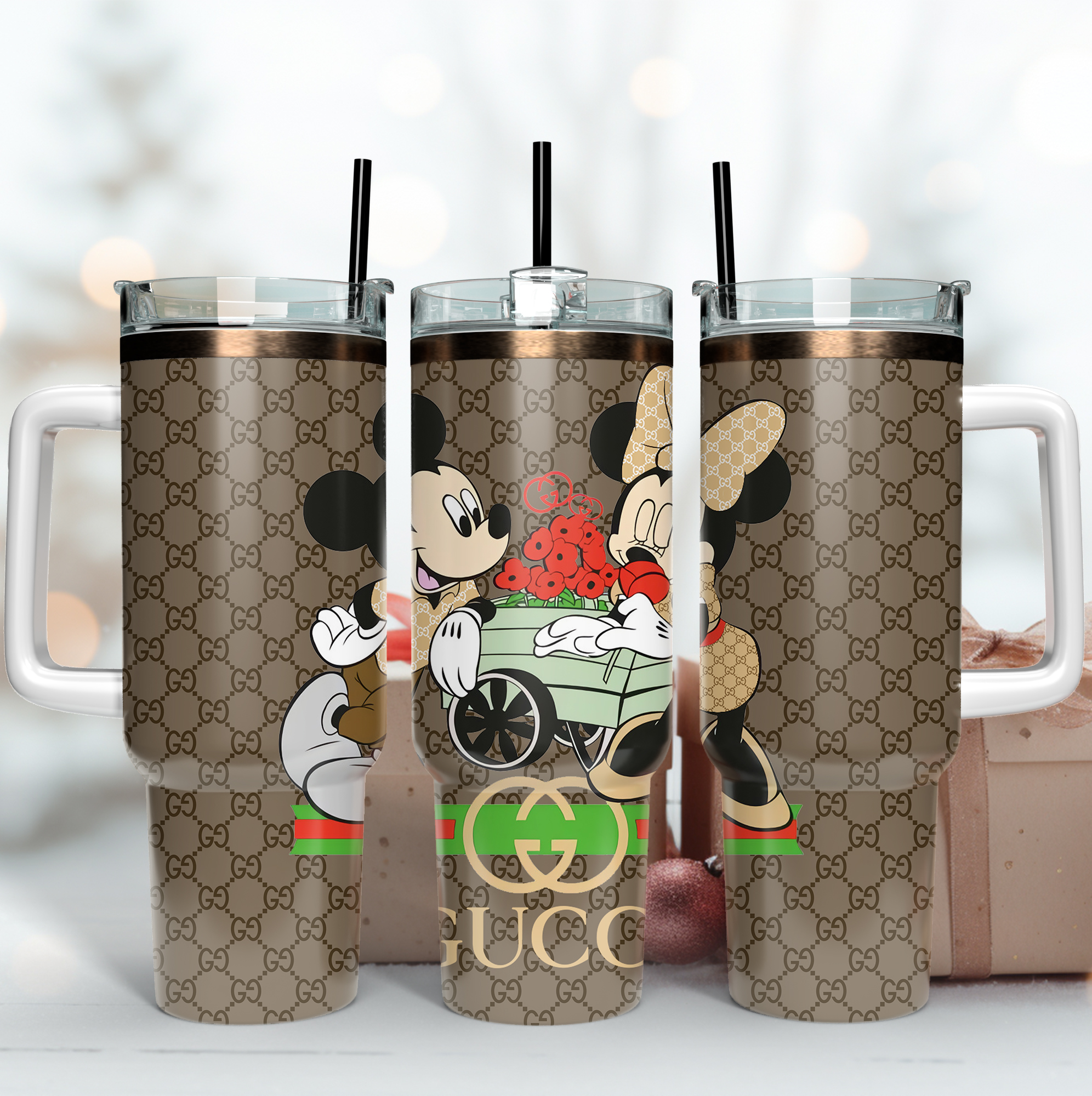 Mickey and Minnie Gucci Pattern Custom Stanley Cup 40 oz 30 oz Tumbler With HandleTVC2301168