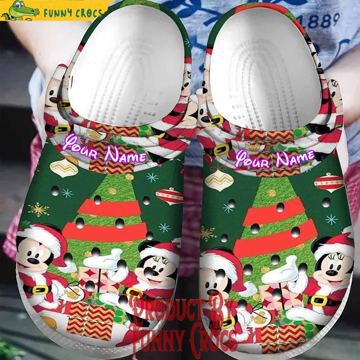 Mickey And Minnie Mouse Cartoon Christmas Crocs Crocband Clogs Shoes Comfortable For Men Women and Kids