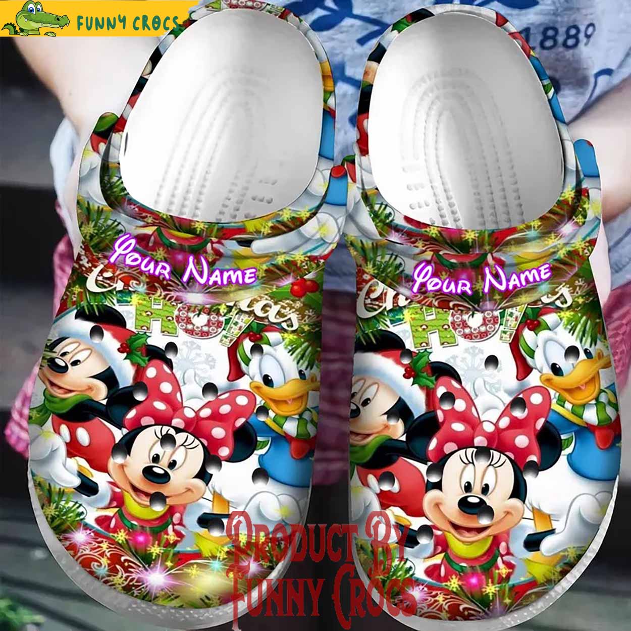 Mickey And Minnie Mouse Cartoon Christmas Crocs Crocband Clogs Shoes Comfortable For Men Women and Kids