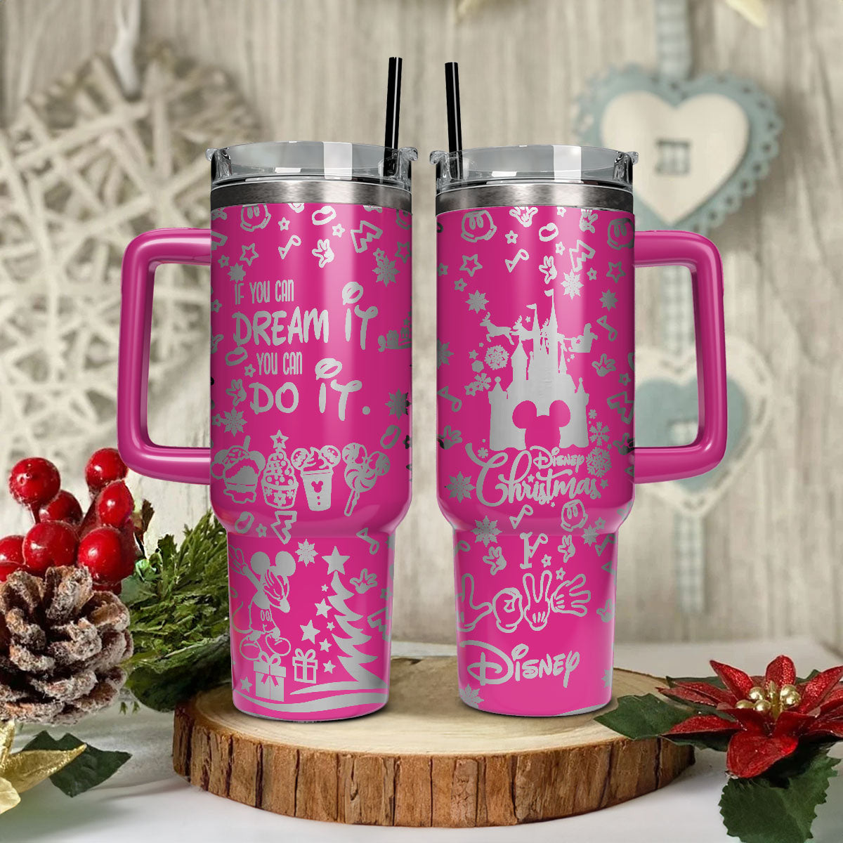 Mickey and Minnie Mouse Cartoon Christmas Custom Stanley Cup 40 oz 30 oz Tumbler With HandleTVC2301426