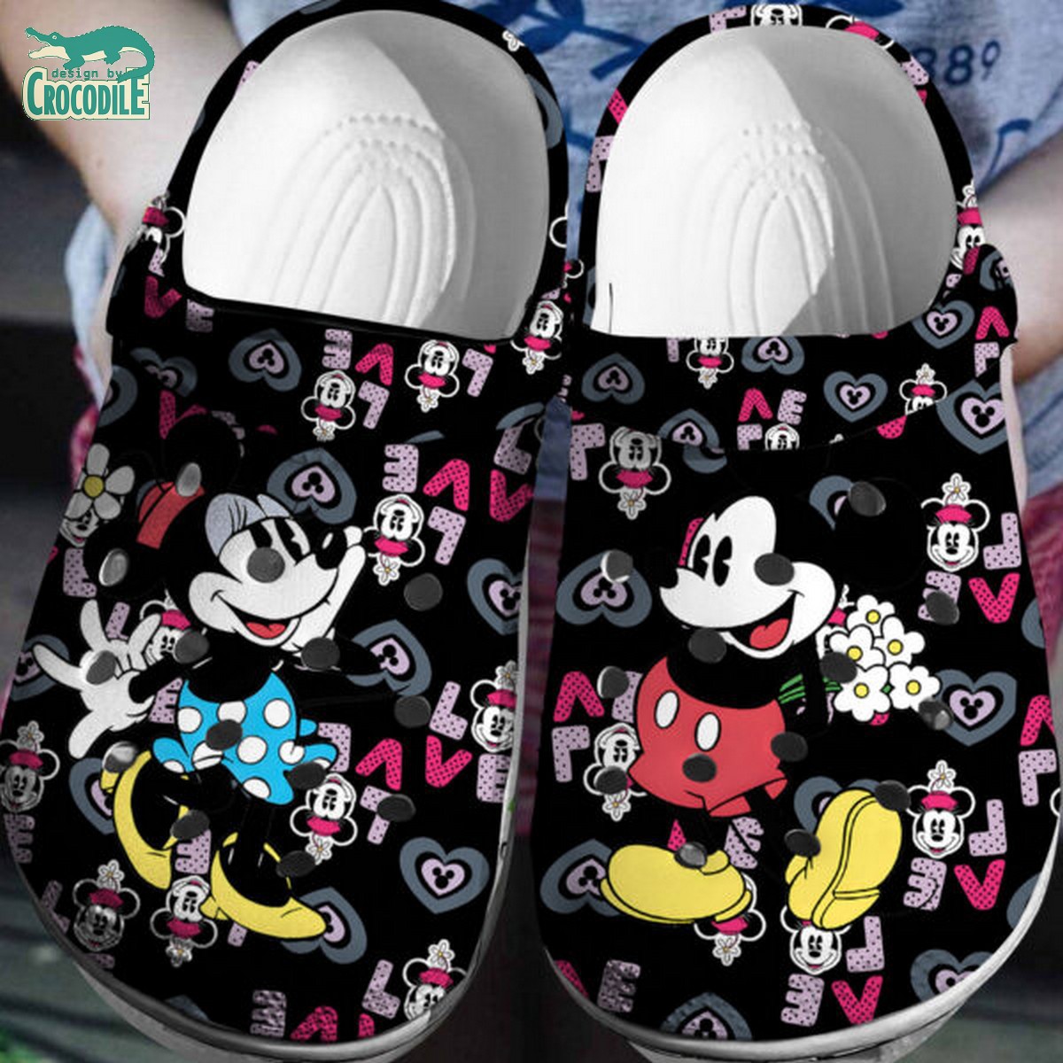Mickey And Minnie Mouse Cartoon Crocs Crocband Clogs Shoes Comfortable For Men Women and Kids