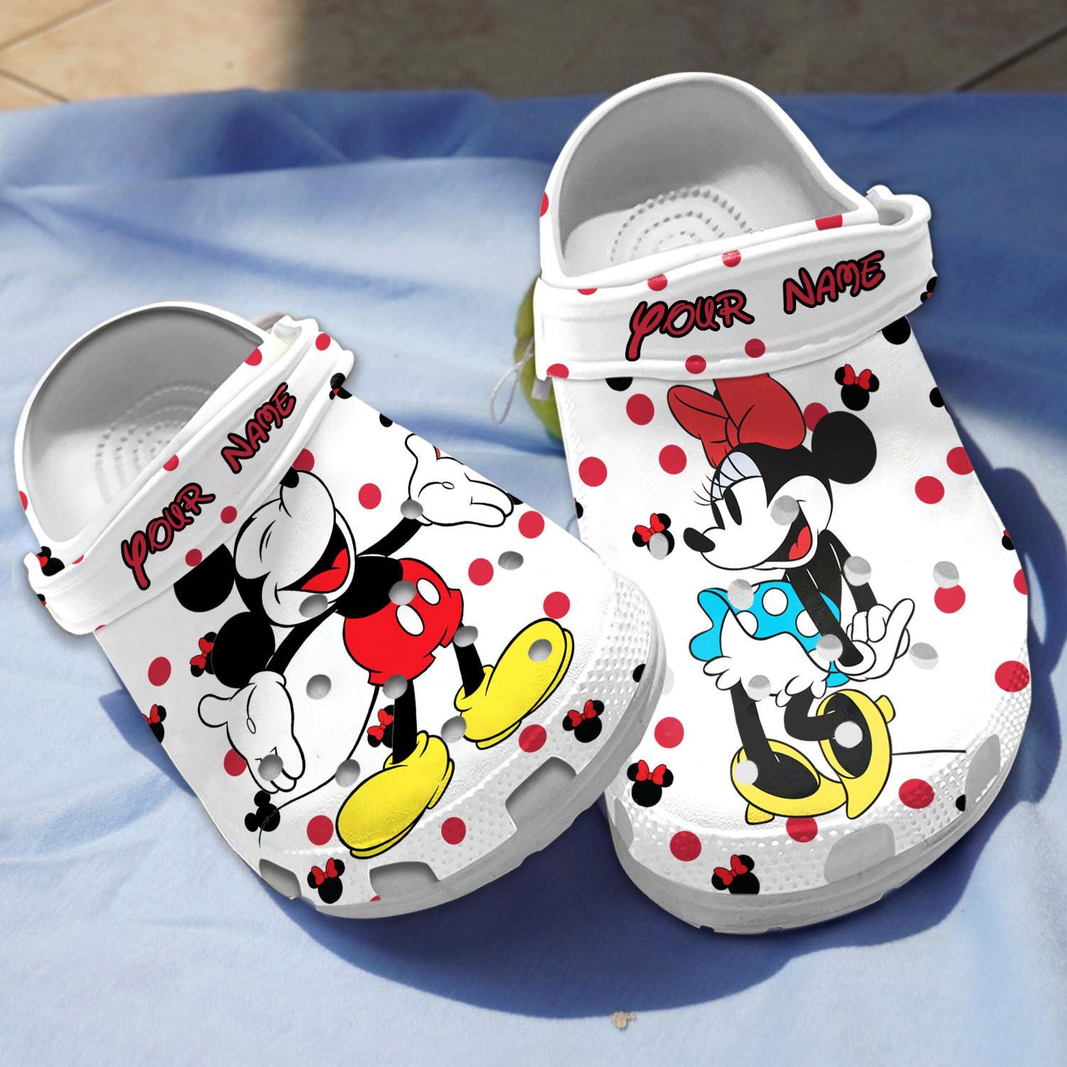 Mickey And Minnie Mouse Cartoon Crocs Crocband Clogs Shoes Comfortable For Men Women and Kids
