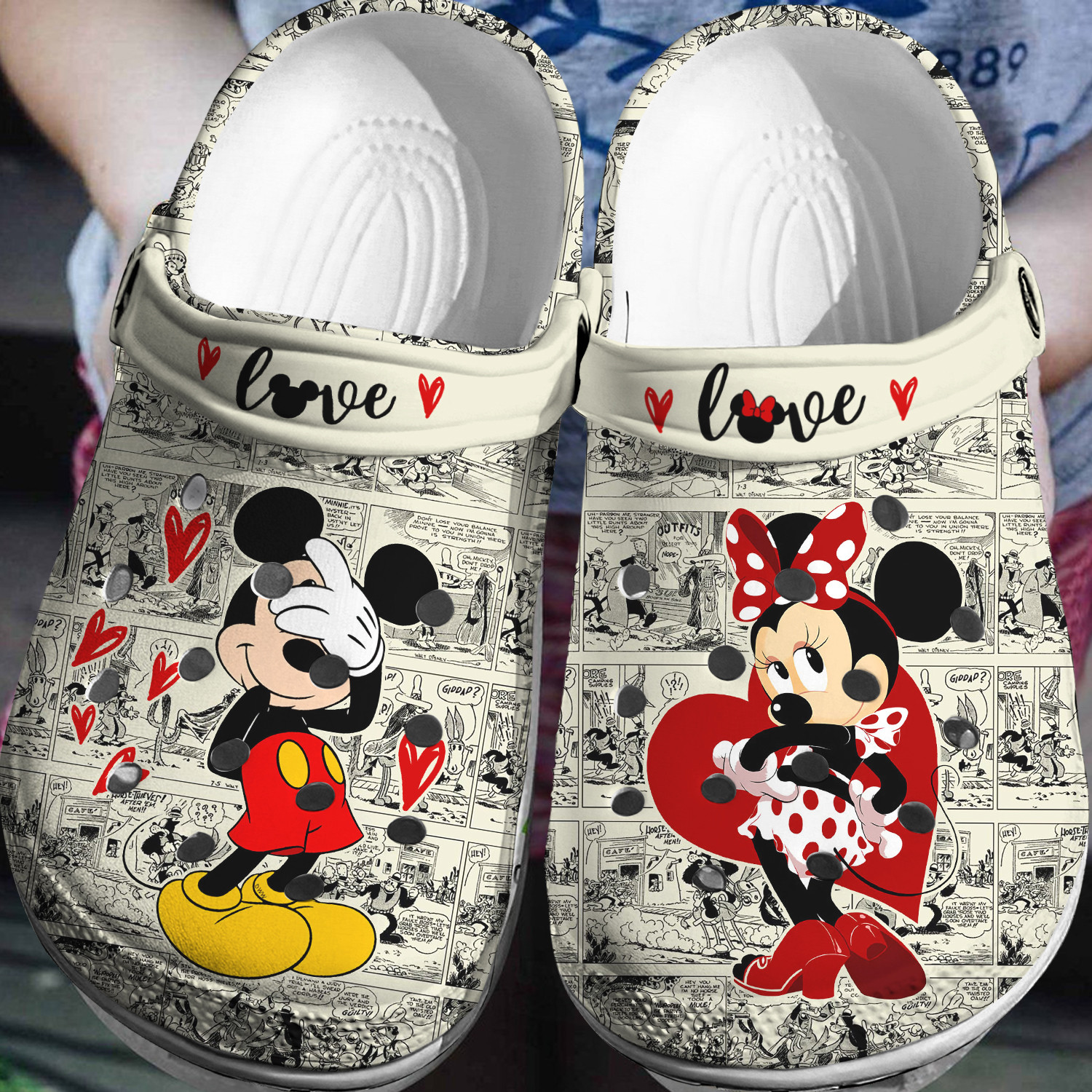 Mickey And Minnie Mouse Cartoon Crocs Crocband Clogs Shoes Comfortable For Men Women and Kids
